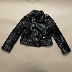 Kidpik Shiny Faux Leather Motorcycle Biker Black Jacket, Girls, Size: XS 5-6